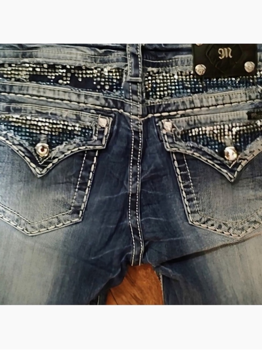 Gorgeous Y2K Miss Me Mid-Rise Easy Boot Jeans Embellished Pockets 29-1/2” Inseam